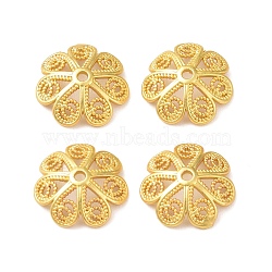 Brass Bead Cap, Long-Lasting Plated, Multi-Petal, Flower, Golden, 15x15x4mm, Hole: 1.6mm(KK-K165-37G)