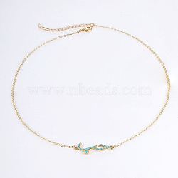 Cubic Zirconia Wave Pendant Necklace with Golden Brass Chains, Sky Blue, 17.72 inch(45cm)(RP3424-1)