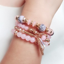4Pcs Bohemian Style Acrylic Beaded Stretch Bracelet Sets for Women, with Alloy Beads , Pearl Pink, 7-1/8 inch(18cm)(WGF9E90-02)