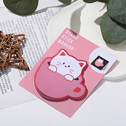Cartoon Cup with Cat Memo Pad Sticky Notes, Sticker Tabs, for Office School Reading, Pink, 70x68mm, 30 sheets/book(PW-WG92387-04)