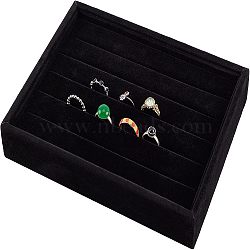 Wooden Cuboid Jewelry Rings Displays, Covered with Velvet, with Sponge Inside, Black, 20x15x3.2cm(RDIS-NB0001-10)