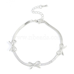 Brass Bracelets, Jewely for Women, Bowknot, Silver, 9 inch(22.7cm)(BJEW-K262-01S)