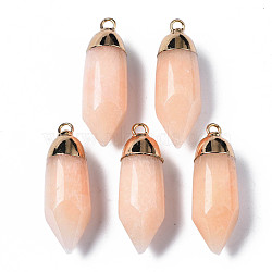 Natural White Jade Pendants, with Light Gold Brass Loop, Dyed, Bullet, BurlyWood, 35x12x12mm, Hole: 2mm(G-Q998-009F)