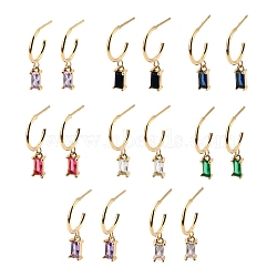 Rectangle Cubic Zirconia Drop Earrings for Her, Dangle Stud Earrings, Open Hoop Earrings, Cadmium Free & Lead Free, Real 18K Gold Plated, 23mm, Pin: 0.8mm(EJEW-C002-18G-RS)