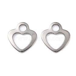201 Stainless Steel Charms, Heart, Stainless Steel Color, 12x10.5x1mm, Hole: 2.4mm(STAS-K217-50A)