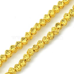 Electroplated Natural Lava Rock Beads Strands, Star Cut Faceted Round Beads, Golden Plated, 3.5~4x5x5mm, Hole: 1mm, about 110pcs/strand, 15.67''(39.8cm)(G-I360-R01-01)