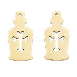 Ion Plating(IP) 201 Stainless Steel Pendants, Halloween Style, Bottle with Cross, Real 18K Gold Plated, 25x12x1mm, Hole: 1.4mm(STAS-N098-082LG)