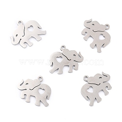 Non-Tarnish 201 Stainless Steel Pendants, Elephant with Heart, Stainless Steel Color, 14.5x16x1mm, Hole: 1.4mm(STAS-K003-04P)