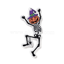 Halloween Theme Opaque Acrylic Pendants, Skeleton with Pumpkin , Purple, 49.5x22.5x2.5mm, Hole: 1.6mm(SACR-Z006-02A)