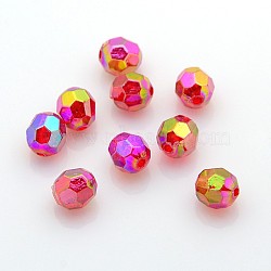 Eco-Friendly Transparent Acrylic Beads, Faceted, Round, AB Color, Red, 8mm, Hole: 1.5mm, about 2000pcs/500g(TACR-PL642-8mm-27)