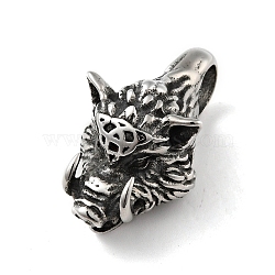 304 Stainless Steel Pendants, Wild Boar, Antique Silver, 39x20x19mm, Hole: 8x9mm(STAS-C053-14AS)