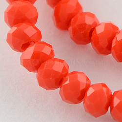 Imitation Jade Glass Beads Strands, Faceted, Rondelle, Orange Red, 2.9~3.3x2mm, Hole: 0.5mm, about 145~150pcs/strand, 34~35cm(GLAA-R135-2mm-25)