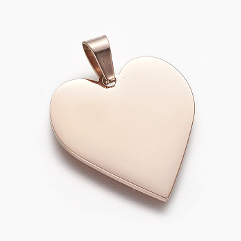 304 Stainless Steel Stamping Blank Tag Pendants, Ion Plating(IP), Heart, Rose Gold, 25x23.5x1.4mm, Hole: 4x7mm