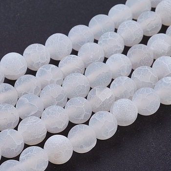 Natural Crackle Agate Beads Strands, Dyed, Round, Grade A, White, 8mm, Hole: 1mm, about 50pcs/strand, 14 inch