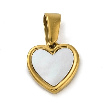 Resin Imitation White Shell Charms, Golden Tone 304 Stainless Steel Charms, Heart, 10.5x10x2mm, Hole: 5.8x2.5mm