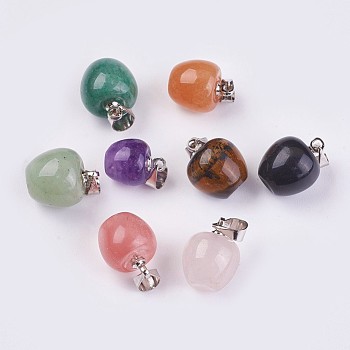 Natural & Synthetic Mixed Stone Charms, with Brass Findings, Apple, 11~13x8~10.5mm, Hole: 4x4mm