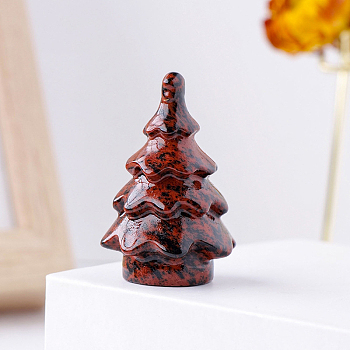 Natural Mahogany Obsidian Christmas Tree Statue, for Home Desktop Display Decoration, 35~40x20~25mm