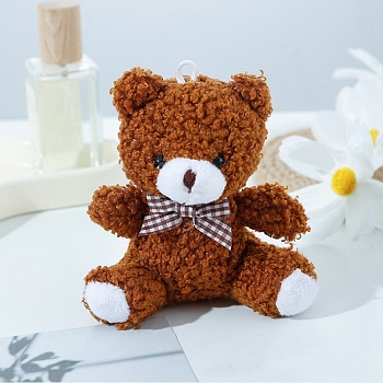 Cute Plush PP Cotton Bear Doll Pendant Decorations, with Alloy Findings, for Keychain Bag Hanging Decoration, Sienna, 10cm