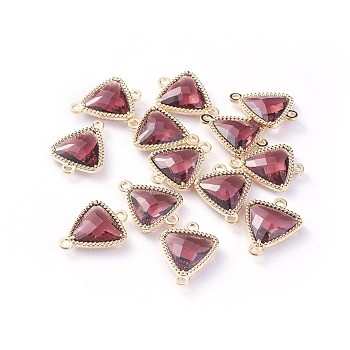 Glass Links connectors, with Eco-Friendly Alloy Open Back Berzel Findings, Faceted, Triangle, Light Gold, Purple, 16x12x4.5mm, Hole: 1.2mm