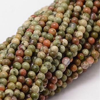 Natural Rhyolite Jasper Beads Strands, Round, 2mm, Hole: 0.5mm, about 190pcs/strand