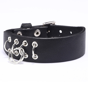 Adjustable PU Leather Watch Bands/Bracelets, with Alloy Findings, Iron Rings, Black, 8-5/8 inch(22cm), 19mm