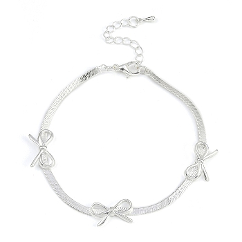 Brass Bracelets, Jewely for Women, Bowknot, Silver, 9 inch(22.7cm)