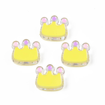 Transparent Acrylic Beads, with Enamel, Crown, Champagne Yellow, 22x25x8mm, Hole: 2.5mm