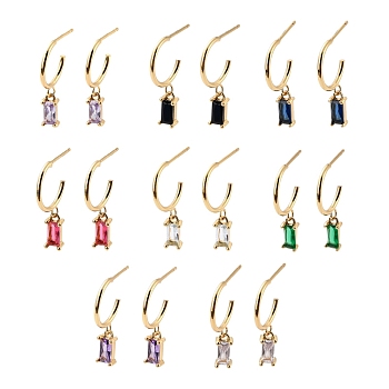 Rectangle Cubic Zirconia Drop Earrings for Her, Dangle Stud Earrings, Open Hoop Earrings, Cadmium Free & Lead Free, Real 18K Gold Plated, 23mm, Pin: 0.8mm