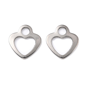 201 Stainless Steel Charms, Heart, Stainless Steel Color, 12x10.5x1mm, Hole: 2.4mm