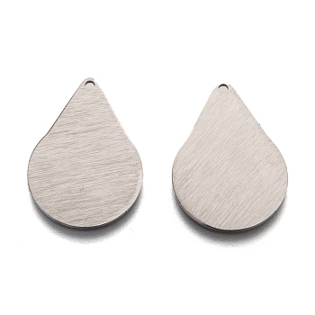 Tarnish Resistant 304 Stainless Steel Pendants, Stamping Blank Tag, Laser Cut, Double Side Drawbench Effect, Teardrop, Stainless Steel Color, 25x17.5x1mm, Hole: 1.2mm