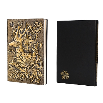 3D Embossed PU Leather Notebook, for School Office Supplies, A5 Christmas Reindeer Pattern European Style Journal, Antique Bronze, 213x145mm