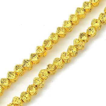 Electroplated Natural Lava Rock Beads Strands, Star Cut Faceted Round Beads, Golden Plated, 3.5~4x5x5mm, Hole: 1mm, about 110pcs/strand, 15.67''(39.8cm)