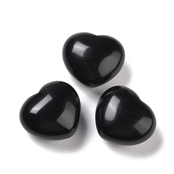 Natural Obsidian Heart Love Stone, Pocket Palm Stone for Reiki Balancing, 40~41x45~46x26~27mm