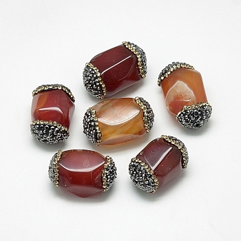 Natural Carnelian Beads, with Rhinestone, Dyed, Faceted, Oval, 24~29x15~19x14~18mm, Hole: 1mm