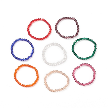 8Pcs 8 Color Bling Glass Round Beaded Stretch Rings Set for Women, Mixed Color, US Size 8(18.1mm), 1Pc/color