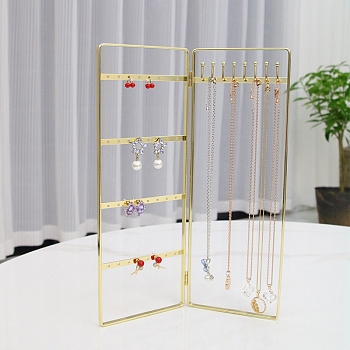 Foldable Iron Jewelry Display Rack, Jewelry Stand, For Hanging Necklaces Earrings Bracelets, Golden, 0.5x20x28cm