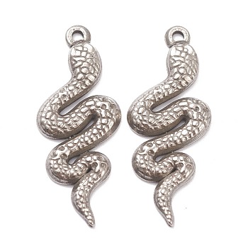 304 Stainless Steel Pendants, Snake, Stainless Steel Color, 33x13x2.5mm, Hole: 1.4mm