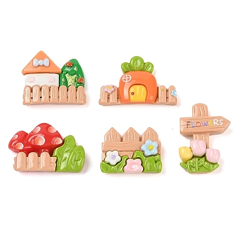 Opaque Resin Decoden Cabochons, Garden Fence, Mixed Shapes, Mixed Color, 18~27x20~29x7mm