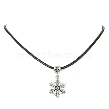 Tibetan Style Alloy Snowflake Pendant Necklaces(NJEW-JN04538)-3