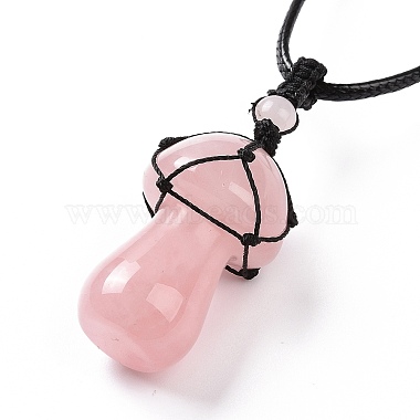 Ожерелье с подвеской в виде гриба из натурального розового кварца(NJEW-E065-01D)-3