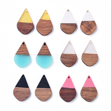 Mixed Color Teardrop Resin+Wood Pendants