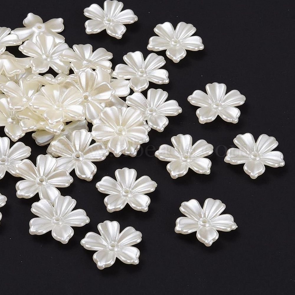 20pc Pearl Beads Imitation Plastic Abs Ivory Flower Scrapbook Diy Jewelry Making 