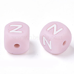 Food Grade Eco-Friendly Silicone Beads, Horizontal Hole, Letter Style, Cube, Pink, Letter.Z, 10x10x10mm, Hole: 2mm(SIL-R011-10mm-04Z)