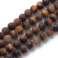 Natural Tiger Eye Round Bead Strands, Frosted Style, 6~6.5mm, Hole: 1mm, about 63pcs/strand, 15.5 inch(X-G-T055-6mm-04)