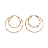 304 Stainless Steel Hoop Earrings, Double Ring, Golden, 46.5x44.5x2.5mm, Pin: 0.7mm(EJEW-F272-06G)