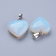 Opalite Pendants, with Brass Findings, Heart, Platinum, 23x20x7~9mm, Hole: 5x8mm(G-E434-02P)