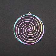 Ion Plating(IP) 201 Stainless Steel Pendants, Vortex, Laser Cut, Rainbow Color, 37x35x1mm, Hole: 1.6mm(STAS-R111-JA535)