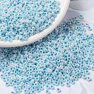 MIYUKI Round Rocailles Beads, Japanese Seed Beads, (RR430) Aqua Lined White Pearl, 8/0, 3mm, Hole: 1mm, about 2111~2277pcs/50g(SEED-X0055-RR0430)