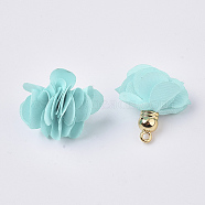 Cloth Pendant Decorations, with Acrylic Findings, Flower, Light Cyan, 25~30x28~35mm, Hole: 2mm(FIND-P026-D09-1)