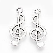 Tibetan Style Alloy Pendants, Musical Note, Cadmium Free & Lead Free, Antique Silver, 24.5x9.5x1.5mm, Hole: 2mm, about 1360pcs/1000g(TIBE-S309-83AS-RS)